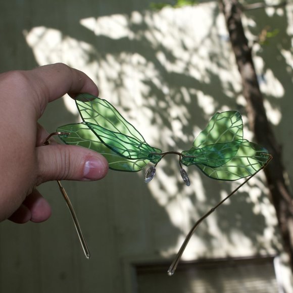 Y2K GREEN EYED DRAGONFLY WING RIMLESS GLASSES !! - Picture 5 of 8